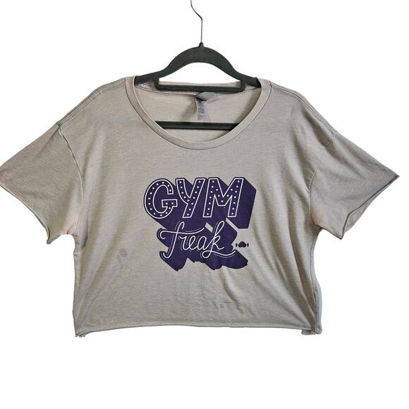 Wodbottom Women's XL Gym Freak Graphic Cropped Tee Shirt Tan Pump Cover Workout - Picture 1 of 7